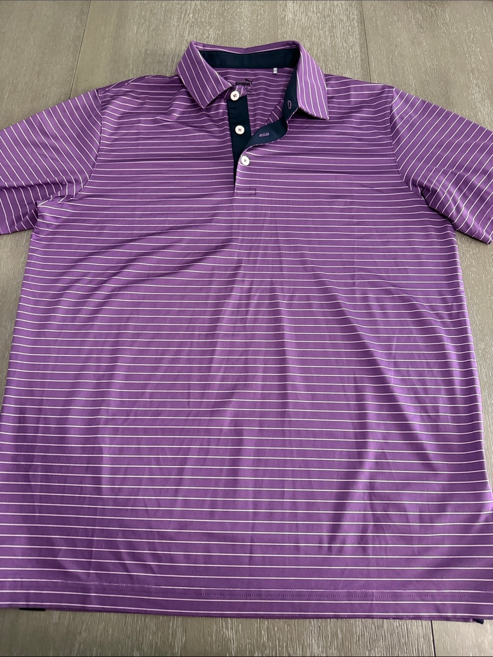 Puma Men's Purple Pinstripe Polo with Navy Placket
